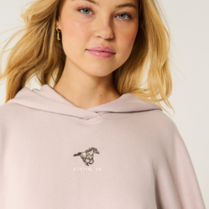 Embroidered Front Pocket Hoodie - Dusty Pink