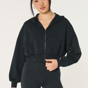 Convenient Front Zip Hoodie - Black